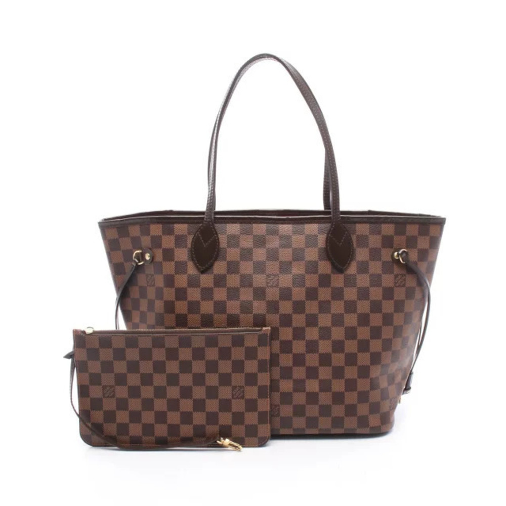 Louis Vuitton Neverfull Tote Bag Canvas Leather Damier Brown